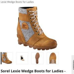 Sz 6.5 Sorel Lexie Wedge Boots for Ladies - Camel Brown/grey